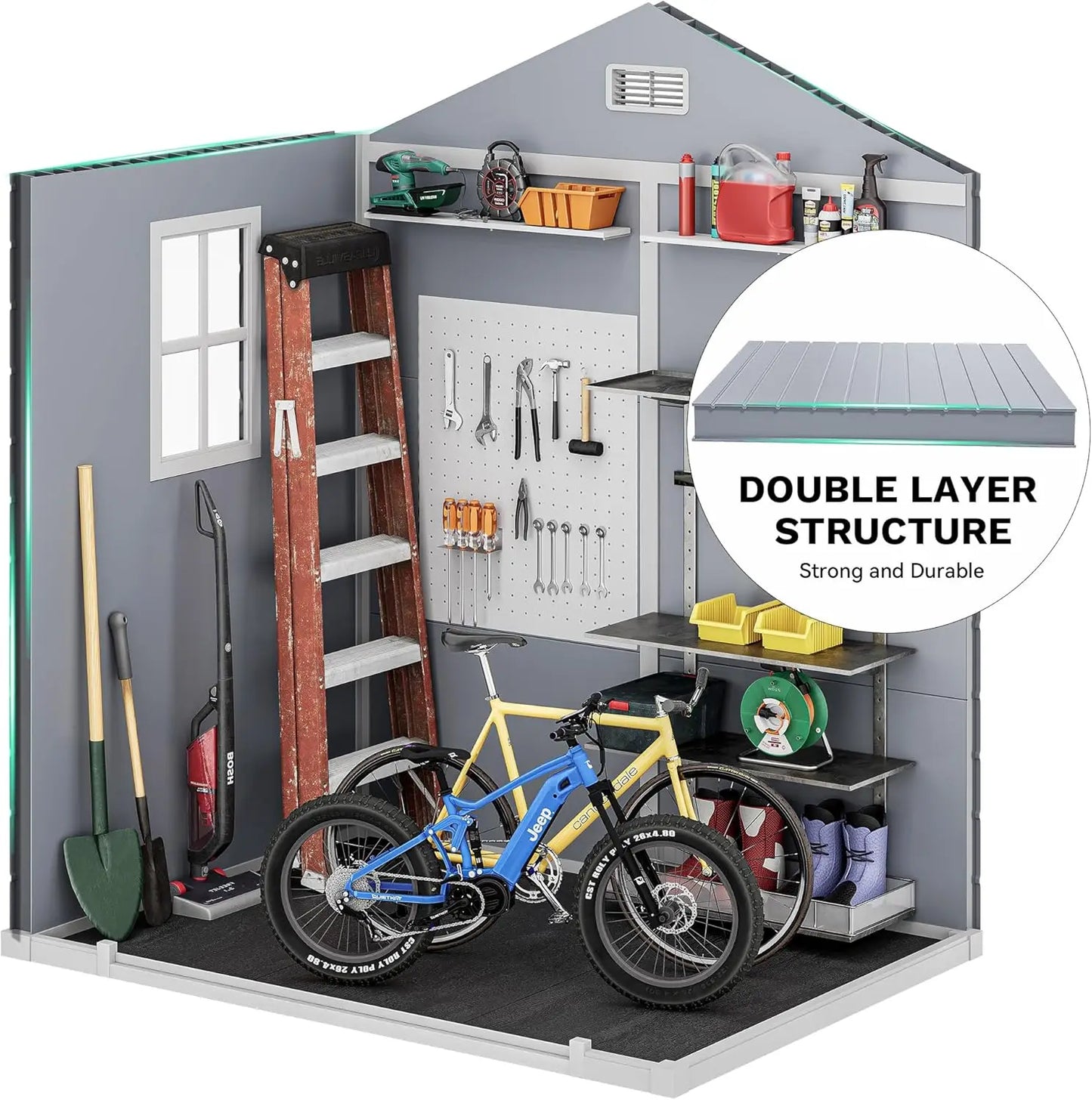 6x4.4 FT Outdoor Resin Storage Shed with Reinforced Floor, All-Weather Bike Shed with Lockable Door, Window and Vent, W