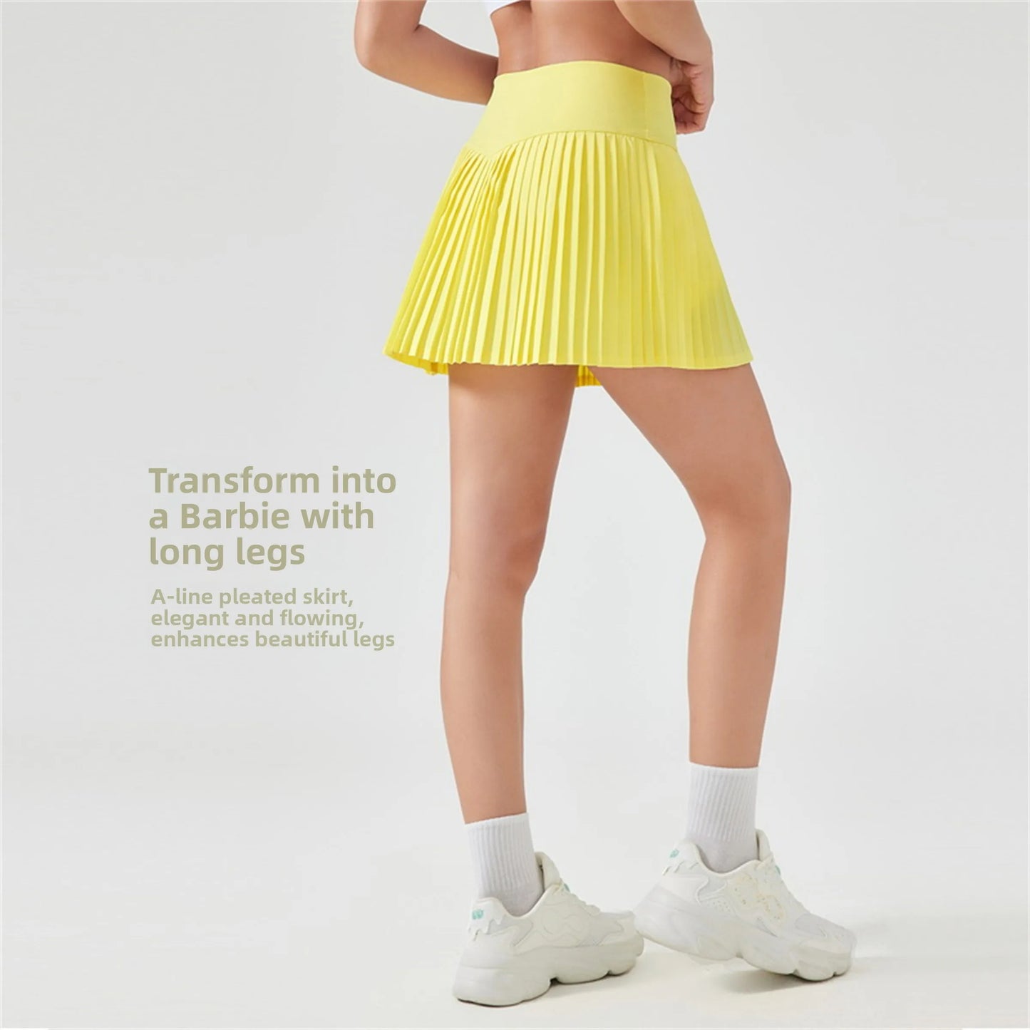 Women's Spor Bicolor Skirt with Se Pants Elastic Faionable f-length Tee-quarter Length Anti-exposure Sportswear