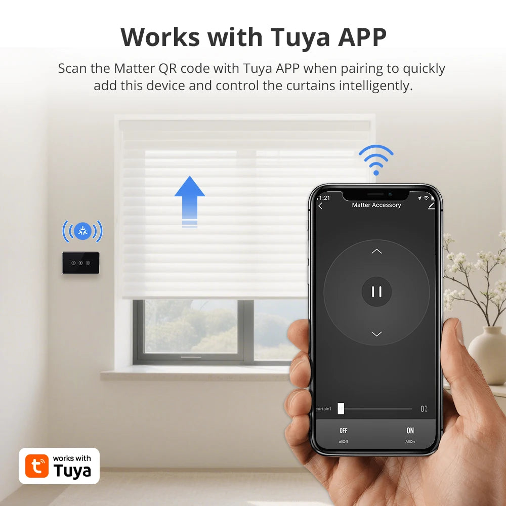 Zemismart Matter WiFi Smart Curtain US Switch Black Wall Mounted Switch Work with Tuya Home kit Google Home SmartThings APP