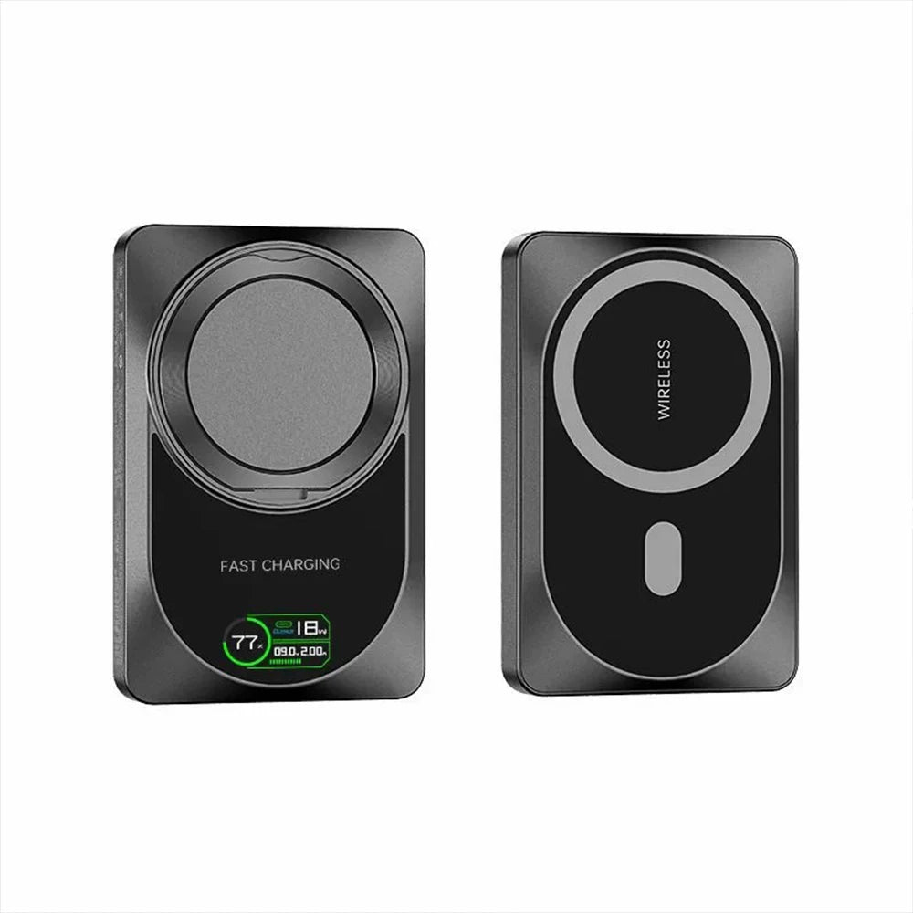 PD20W Magnetic Powerbank TFT Color Screen 10000mah/37Wh With Bracket Aluminum Shell QI 15W Wireless Phone Portable Fast Charging