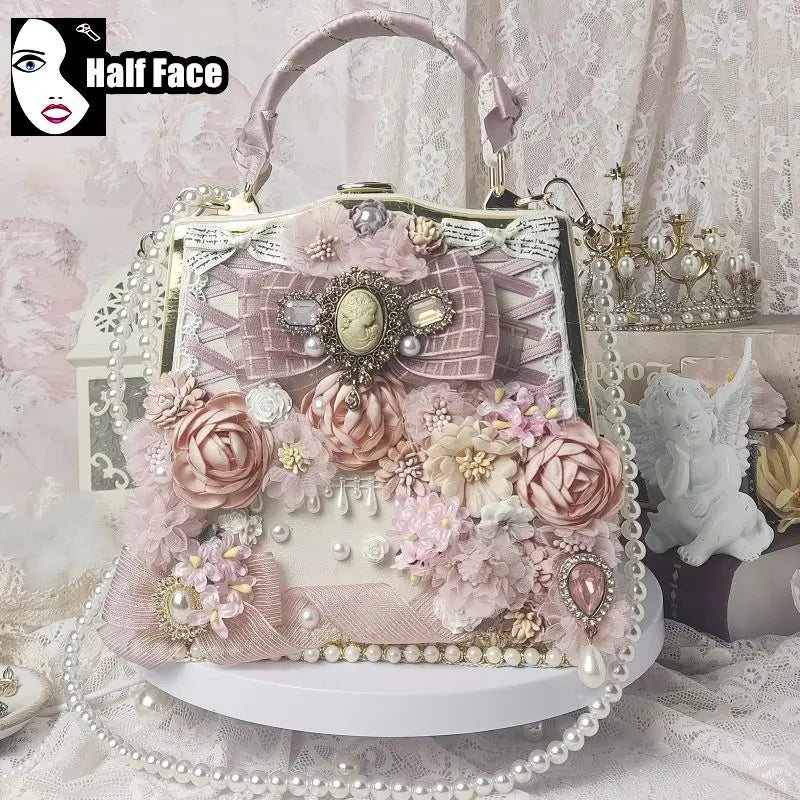 Y2K Girls Harajuku Womens Gothic High Street Punk One Shoulder Flower Marriage Skeleton Cross Underarm Chain Crossbody Bags Tote