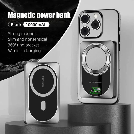 PD20W Magnetic Powerbank TFT Color Screen 10000mah/37Wh With Bracket Aluminum Shell QI 15W Wireless Phone Portable Fast Charging