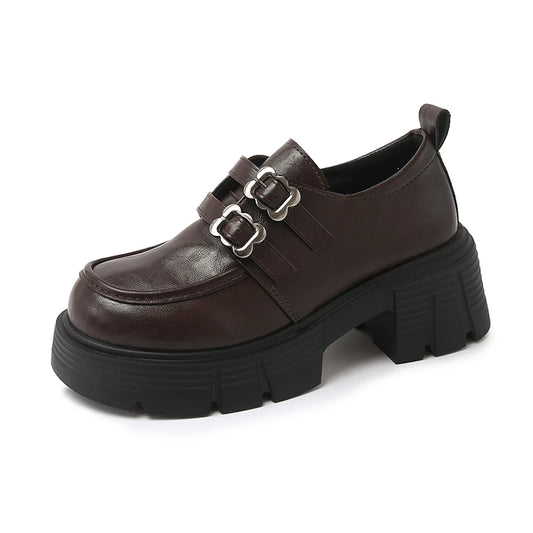Women's Leather Shoes with High and Low Heels, Fashionable and Versatile New High-quality Retro-style Shoes with A Single Heel