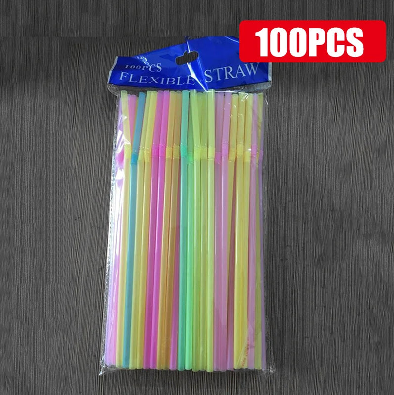 100-1000PCS Drinking Straws Colorful & Black rietjes Flexible Wedding Party Supplies Drinking Beverage Straws Kitchen Wholesale