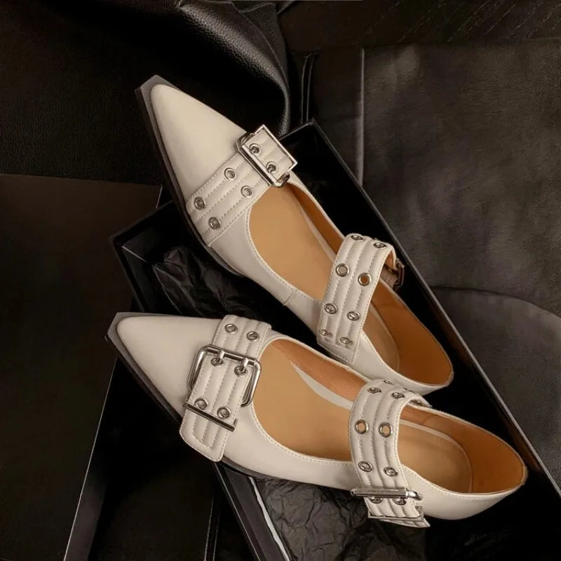 Women's Shoes Designer Luxury Low Heel Pumps Buckle Fashion Ladies Flats Shoe Mules Slingback Pointed Toe Casual Platform Sandal