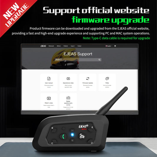 New Upgrade EJEAS V6 PRO Motorcycle Helmet Intercom Bluetooth Headset for 6 Rider Communicator Can EUC Remote Control Waterproof