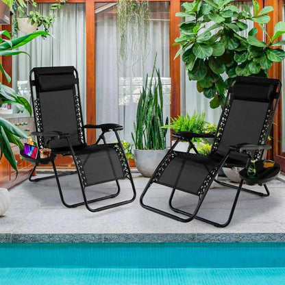 Zero Gravity Lounge Chairs, 160°Adjustable Folding Recliner w/Pillow and Cup Holder, 350LBS Comfy Outdoor Lounge Chairs for Pat