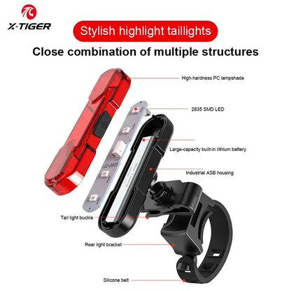 X-TIGER Bicycle Tail Light Waterproof Mountain Bike Tail Light USB Charging LED Bicycle Flashing Tail Light Safety Warning Light