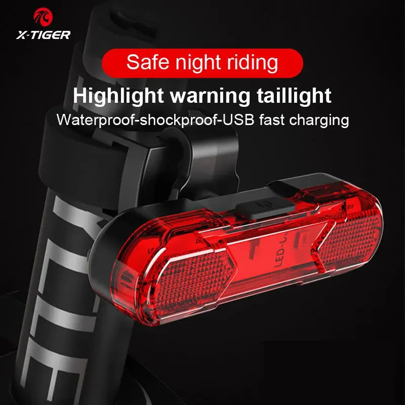 X-TIGER Bicycle Tail Light Waterproof Mountain Bike Tail Light USB Charging LED Bicycle Flashing Tail Light Safety Warning Light
