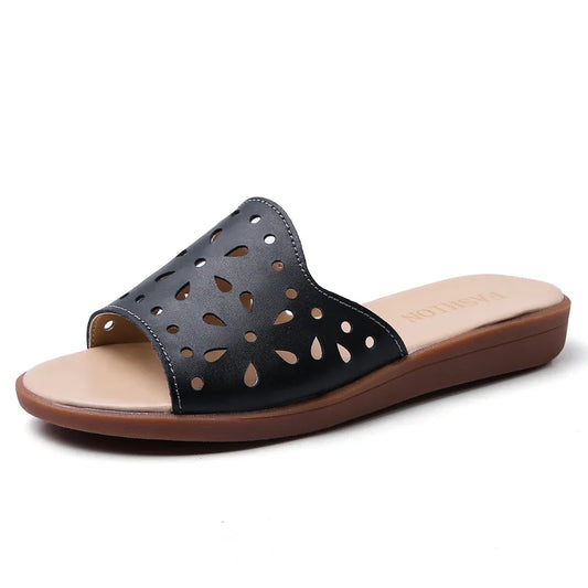 Women Summer Leather Sandals Outdoor Slippers Hollow Comfortable Slides Shoes Women Beach Open Toe Sandalias Mujer WSH4462