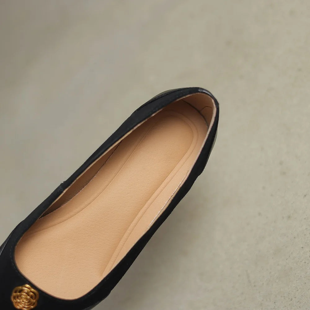 【JOCHEBED HU】Handmade Genuine Leather Low Cut Metal Heel Women's Shoes Comfortable Casual Footwear  34-40