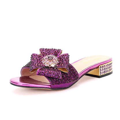 Women's Large Size Low Heel Flats 38 To 44 Cross-border New Diamond Crystal Wedding Party Banquet Shoes Handbags Luxury Designer