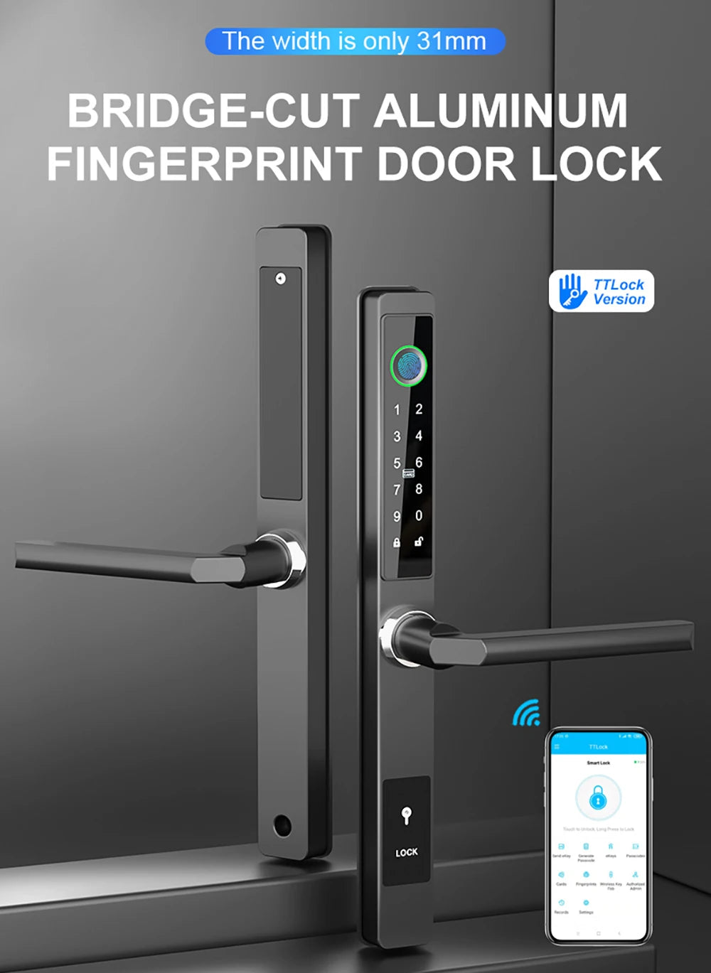 Waterproof Aluminum Alloy Fingerprint Lock RFID Smart Card TTLock APP Unlock Locks