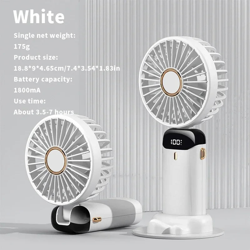 Handheld Mini Fan Foldable Portable Neck Hanging Fans 5 Speed USB Rechargeable Fan with Phone Stand and Display Screen 1800mAh