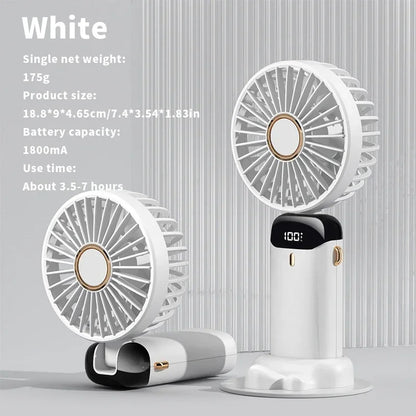 Handheld Mini Fan Foldable Portable Neck Hanging Fans 5 Speed USB Rechargeable Fan with Phone Stand and Display Screen 1800mAh