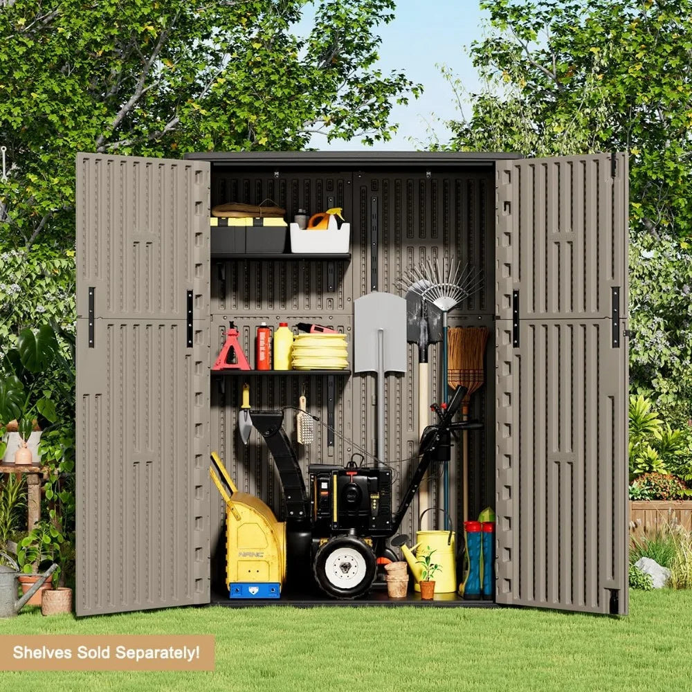 "Vertical Outdoor Storage Cabinet with 57 Cubic Feet Capacity, Waterproof Resin Shed for Patio and Garden Tools"