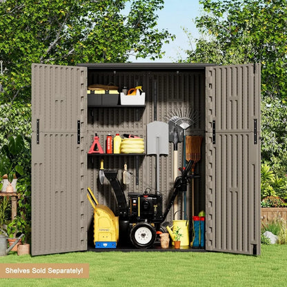 "Vertical Outdoor Storage Cabinet with 57 Cubic Feet Capacity, Waterproof Resin Shed for Patio and Garden Tools"