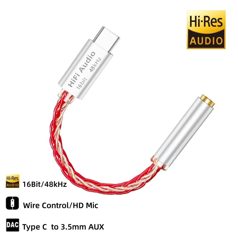 VAOLRO AB136D USB Type-C to 3.5mm Headphone Amplifier 16Bit/48KHz HiFi Audio Decoder Cable IEM AMP Mobile Phone Adapter DAC Chip