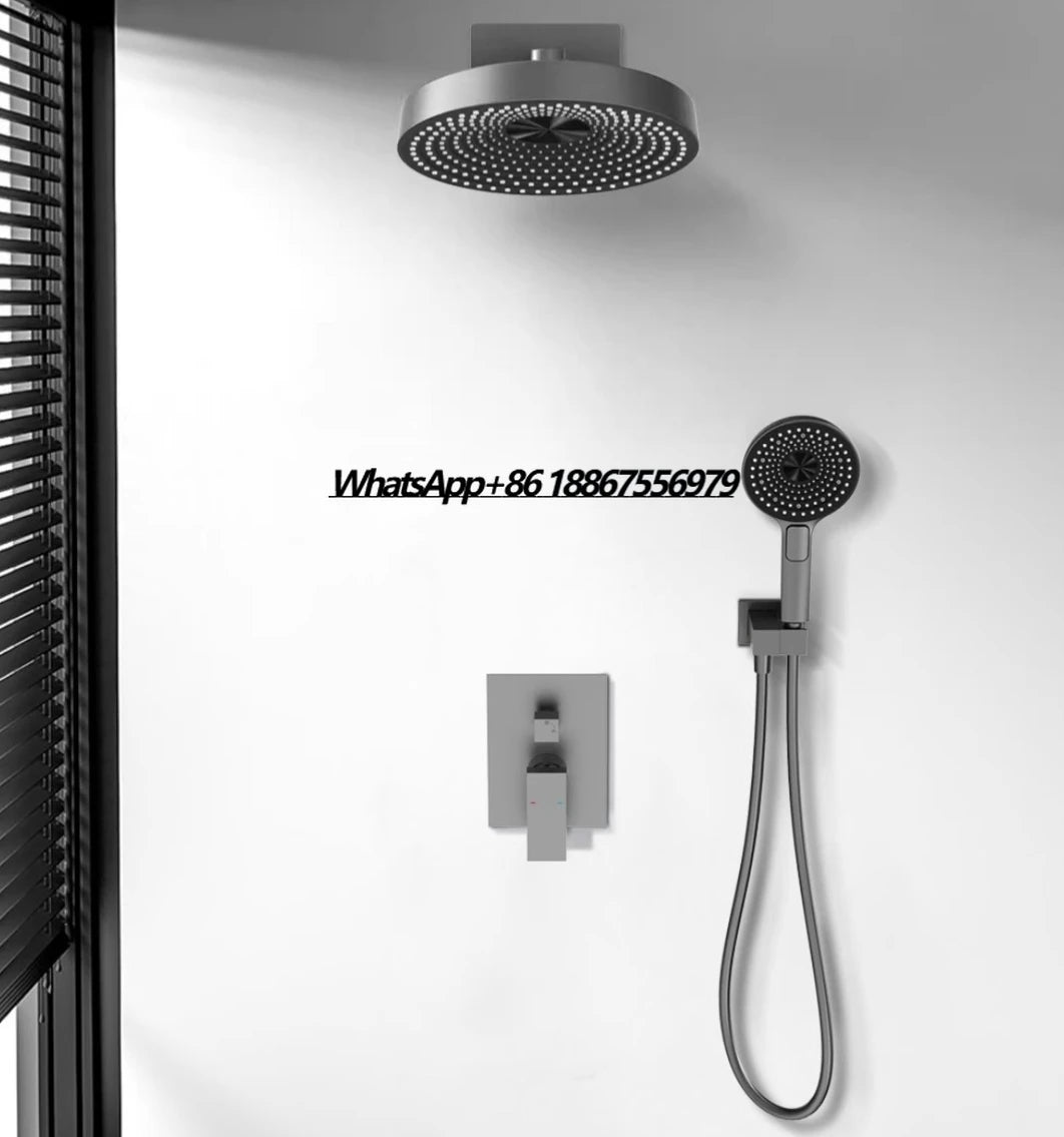 Wall Mounted Round Rain Showerhead Gray 2 Function Shower Set Brass Shower System