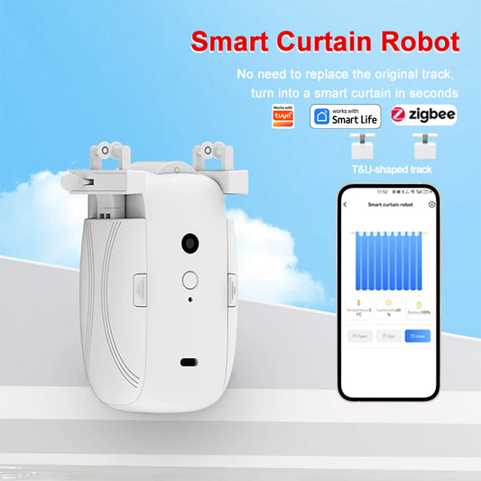 Works with Tuya  Zigbee Smart Curtain Driver Robot For Roman I Type U Type Curtains Track Alexa Google Home