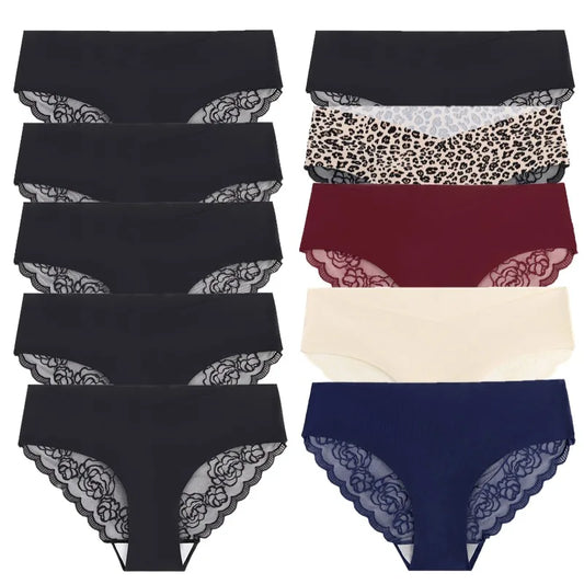 WarmSteps 10PCS Fashion Women's Panties French Luxury Lace Female Sexy Lingerie Leopard Briefs Comfortable Breathable Underpants