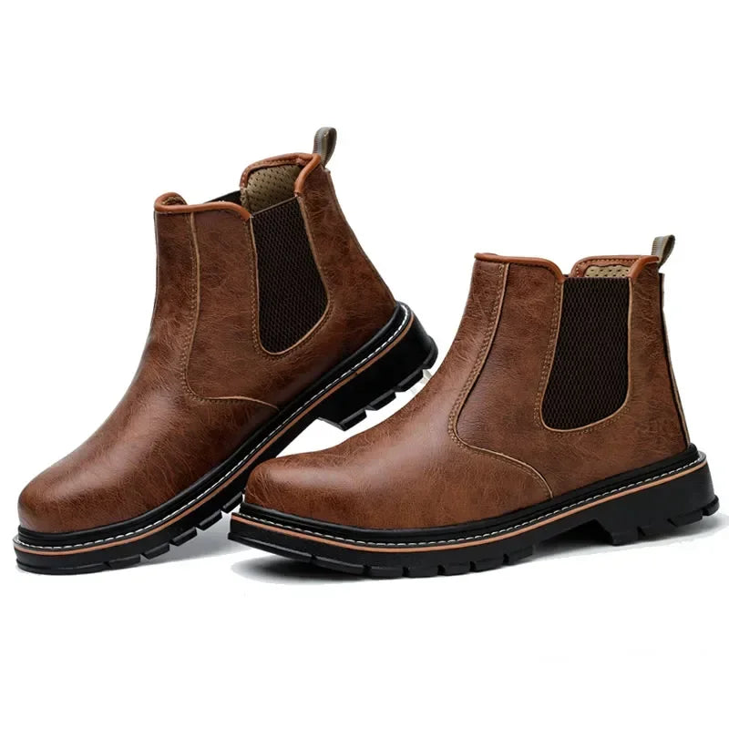 Work Anti-smash Anti-puncture Indestructible Sport Brown Protective Shoe Waterproof Safety Boots Men Steel Toe Shoes Work Shoe