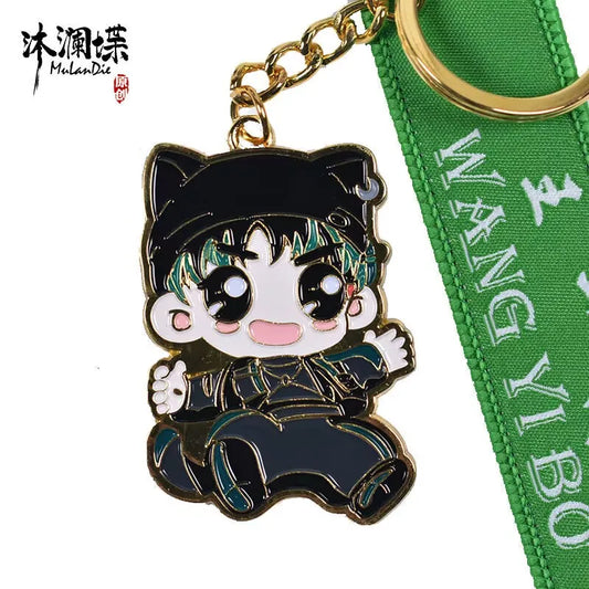 Wang Yibo's same style of peripheral cartoon metal key chain,  same series of bookmarks, fan support creative gift small pendant