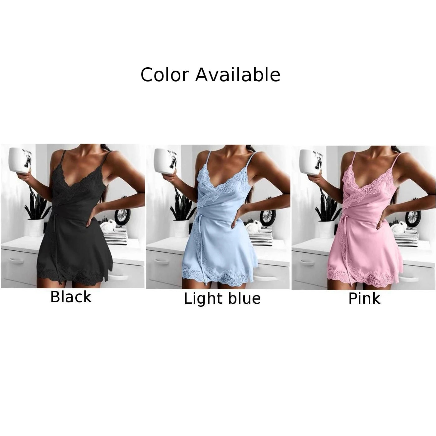 Women's Nightgown Summer Comfort Breathable Sleepwear Silk Satin Lace soft Mini Robe Dress Nightdress Sleepwear Sensual Pajamas