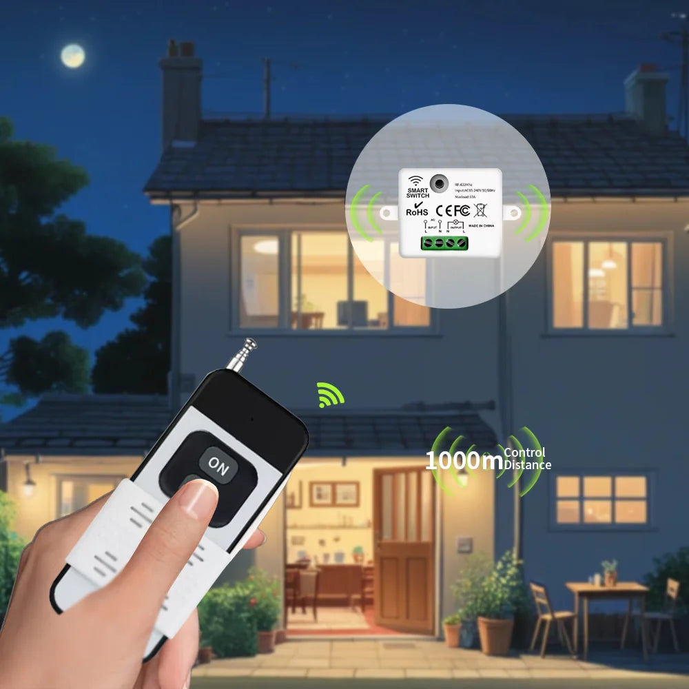 433MHz Wireless Remote Control Light Switch 220V 110V 10A Relay Controller Mini Round Button Wall Panel Switch For Lighting Led
