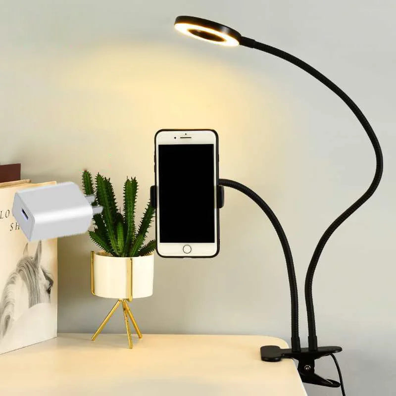 Universal Flexible Mobile Phone Holder with Selfie Ring Light Office Lazy Bracket Desk Lamp LED Light for Live Stream Fill light