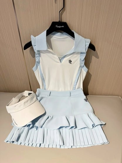 Women's Golf Skirt Set ort Sve Qui Dry Breathable Tennis Outfit Summer Korean Sle Golf Clothing Fast Drng Sportswear