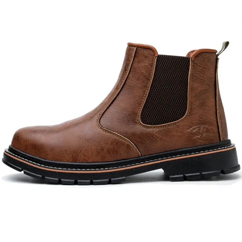 Work Anti-smash Anti-puncture Indestructible Sport Brown Protective Shoe Waterproof Safety Boots Men Steel Toe Shoes Work Shoe