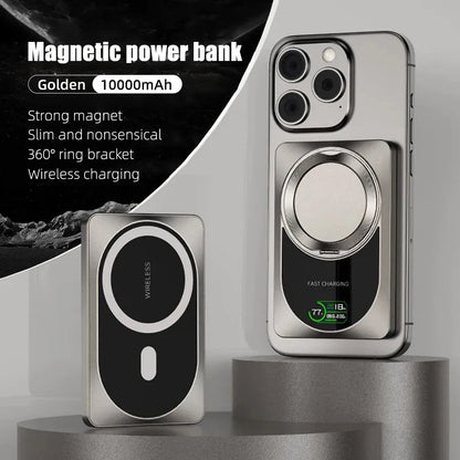 PD20W Magnetic Powerbank TFT Color Screen 10000mah/37Wh With Bracket Aluminum Shell QI 15W Wireless Phone Portable Fast Charging