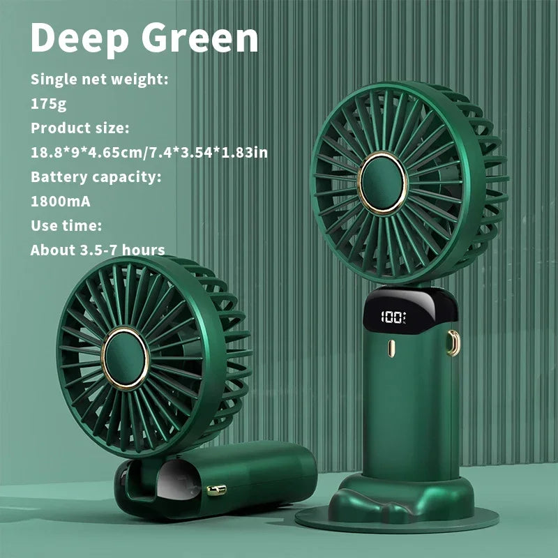 Handheld Mini Fan Foldable Portable Neck Hanging Fans 5 Speed USB Rechargeable Fan with Phone Stand and Display Screen 1800mAh