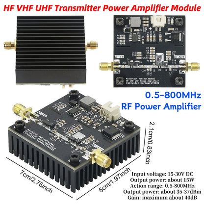 0.5-800MHz 40dB High Gain VHF UHF RF Power Amplifier HF VHF Transmitter Power Amplifier Module for Ham Radio Transmitter Systems