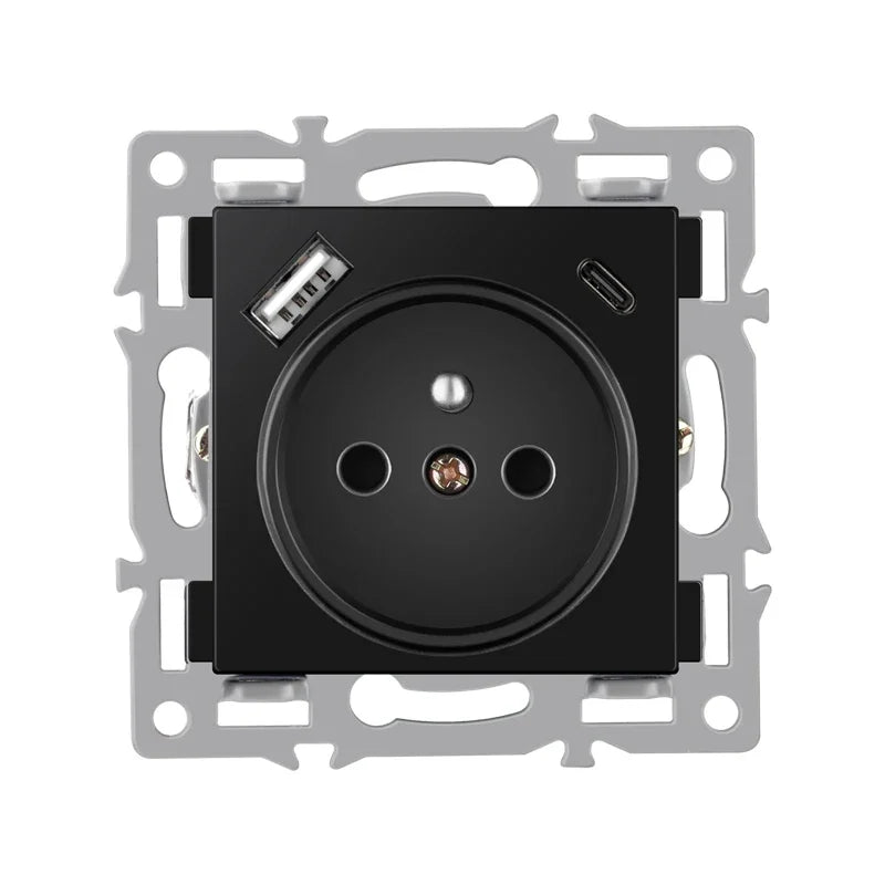 wall-mounted module diy European standard black tempered crystal glass panel socket light switch button function combi