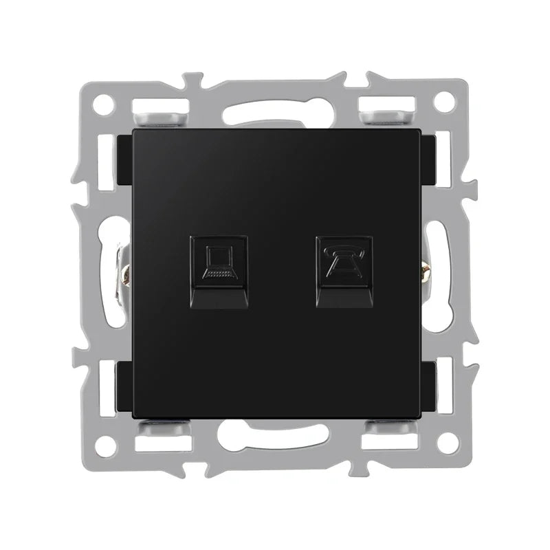 wall-mounted module diy European standard black tempered crystal glass panel socket light switch button function combi