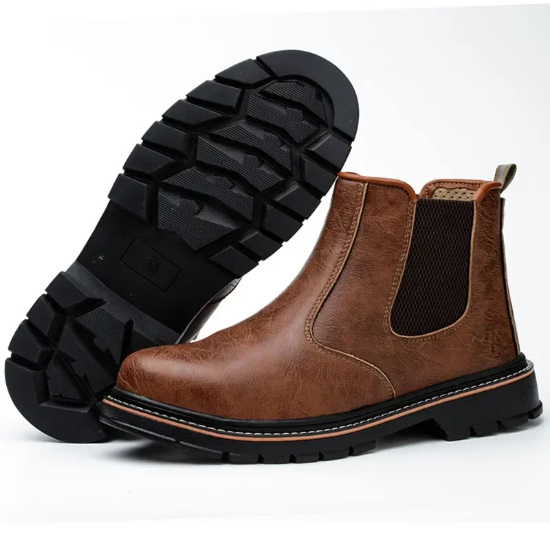 Work Anti-smash Anti-puncture Indestructible Sport Brown Protective Shoe Waterproof Safety Boots Men Steel Toe Shoes Work Shoe