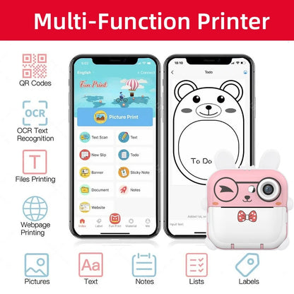 Youngsters' Digital Camera with Printing Function, Portable Multifunctional Photo Printer Camera with Rechargeable 18650 Lithium