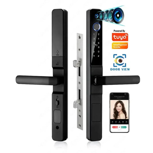 Wifi Electronic Smart Door Lock With Camera App Remote Control Biometric Handle Doorbell Aluminum Sliding Digital Door Lock
