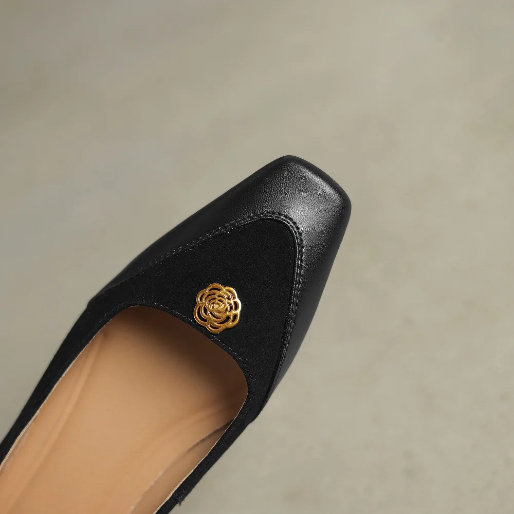 【JOCHEBED HU】Handmade Genuine Leather Low Cut Metal Heel Women's Shoes Comfortable Casual Footwear  34-40