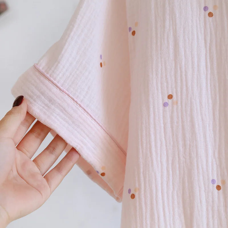 100% Cotton Women's Pajamas Printed Short Sleeve 3 Pieces Set Spring Summer Homewear Night Suit Female Sleepwear Sleep Clothes