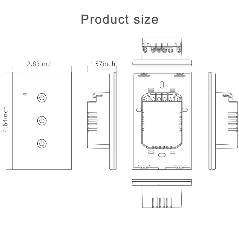 WiFi&Buletooth US Standard Touch Panel Switch Smart Switch Panel 1/2/3/4 Way Works With Tuya Compatible with Google Home