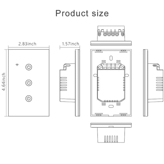WiFi&Buletooth US Standard Touch Panel Switch Smart Switch Panel 1/2/3/4 Way Works With Tuya Compatible with Google Home