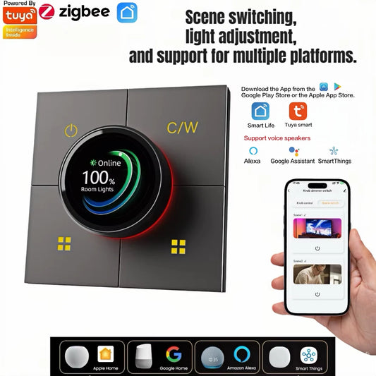 [2025] X3 Tuya Smart Knob Dimming Switch, Zigbee Dual Relay Version | Timer Switch | Knob Light Dimming | Mobile Phone Control