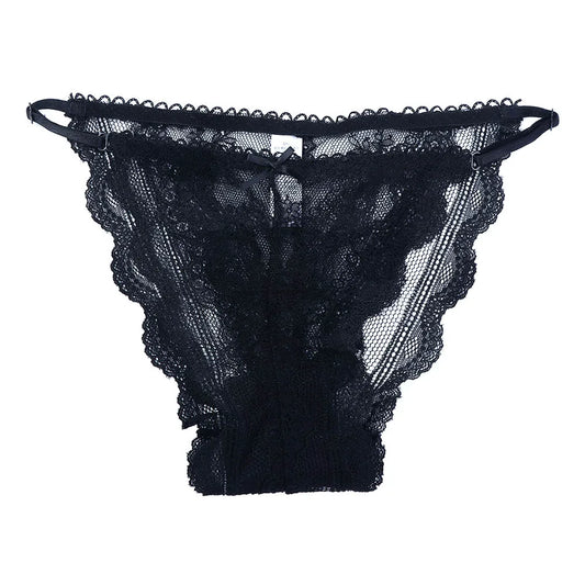 Transparent Seamless Sexy Low Waist Embroidered G-String Mini Bow Underpants Thong for Women Intimates Lace Panties