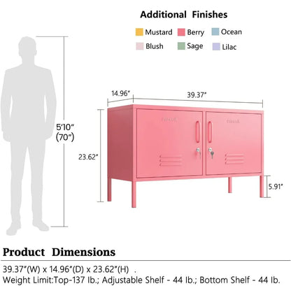 YQXH 2 Doors Metal Storage Cabinet Multifunction lockers Modern TV Stand Large Space Adjustable Bedroom Locker