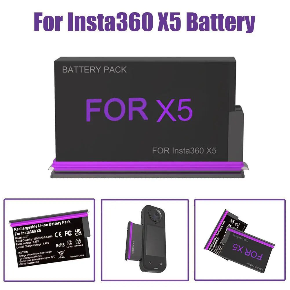 Replacement Battery For Insta360 X5 Rechargeable Li-ion Battery Pack 2500mAh 9.63Wh