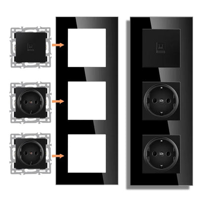wall-mounted module diy European standard black tempered crystal glass panel socket light switch button function combi