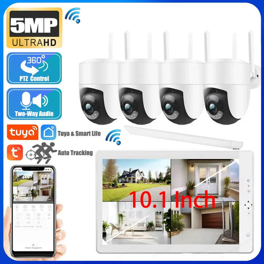 Smart Life Home 8CH 10.1 Inch LCD Screen WIFI NVR 5MP PTZ Camer Audio Video Surveillance Wireless WIFI CCTV Security Tuya System